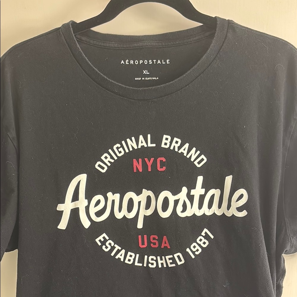 Aeropostale Black T-Shirt with White and Red Logo